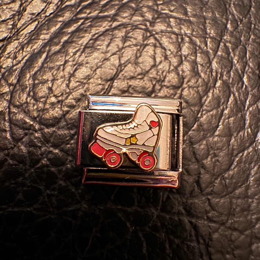 Retro Roller Skate Italian Charm with Red Accents